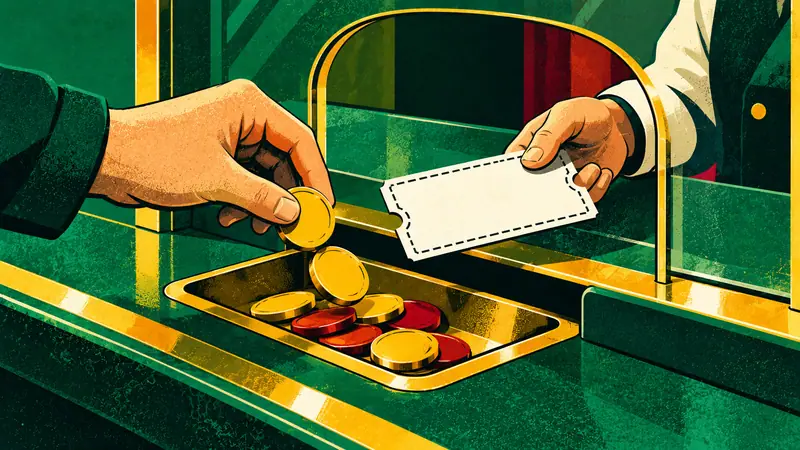 Ventanilla donde se canjean fichas de recompensa por un cupón en blanco